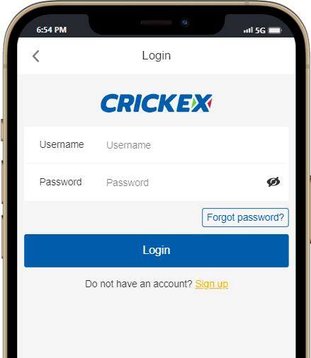 Crickex login screenshot